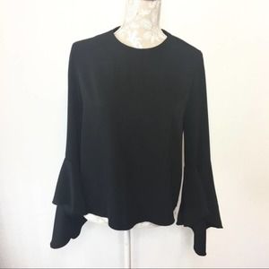 Carmen Marc Valvo Bell Sleeve Blouse 6 Black 1152